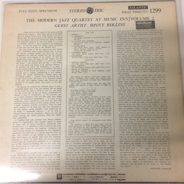 The Modern Jazz Quartet - The Modern Jazz Quartet At Music Inn — Volume 2 (Vinyl, LP, Album, Stereo, Reissue) Very Good Plus (VG+) / Very Good Plus (VG+)