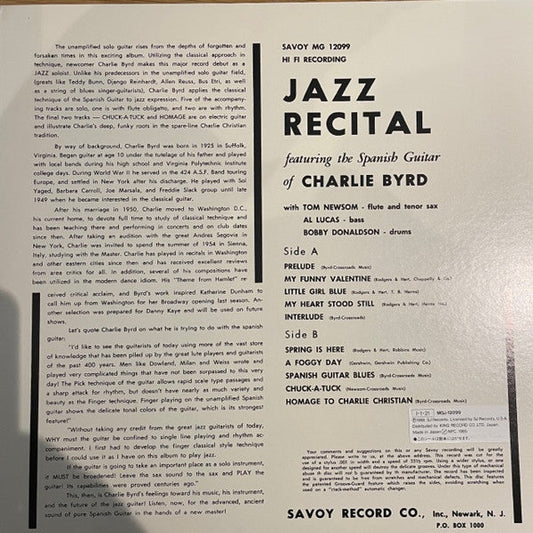 Charlie Byrd - Jazz Recital (Vinyl, LP, Album) Very Good Plus (VG+) / Very Good Plus (VG+)