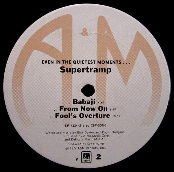 Supertramp - Even In The Quietest Moments... (Vinyl, LP, Album, Repress) Very Good (VG) / Very Good Plus (VG+)