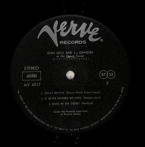 Stan Getz - At The Opera House (Vinyl, LP, Album, Reissue, Stereo) Very Good Plus (VG+) / Very Good (VG)