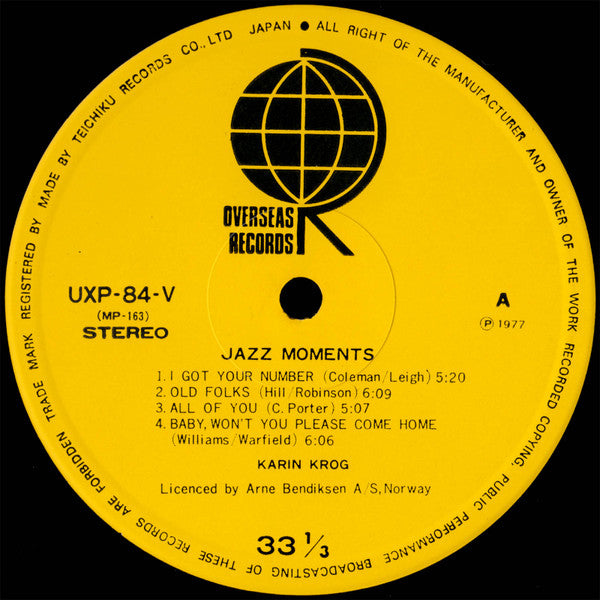 Karin Krog - Jazz Moments With Karin Krog (Vinyl, LP, Album, Reissue, Stereo) Very Good (VG) / Very Good (VG)