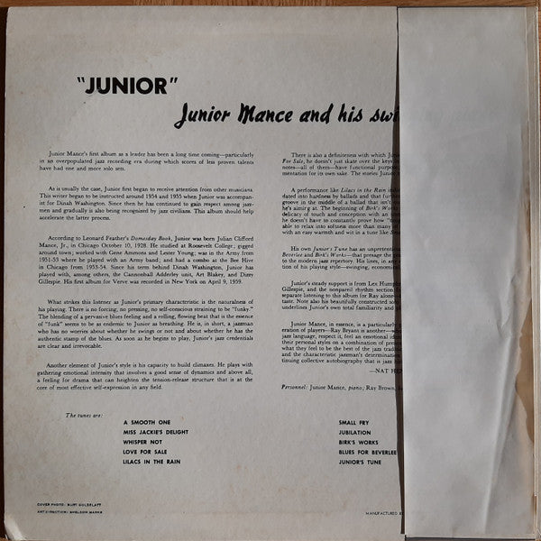 Junior Mance - Junior (Vinyl, LP, Album, Reissue, Stereo) Very Good (VG) / Very Good (VG)