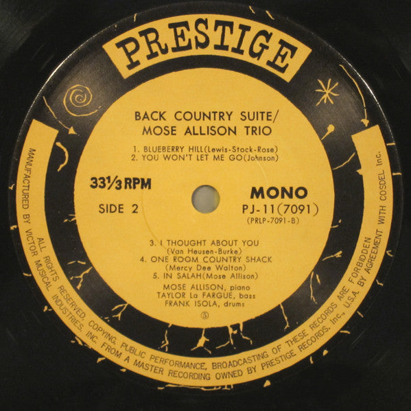 Mose Allison - Back Country Suite For Piano, Bass And Drums (Vinyl, LP, Album, Reissue, Mono) Very Good Plus (VG+) / Very Good Plus (VG+)