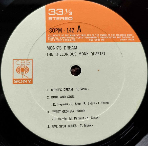 The Thelonious Monk Quartet - Monk's Dream (Vinyl, LP, Album, Reissue, Stereo) Near Mint (NM or M-) / Very Good Plus (VG+)