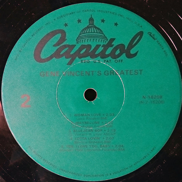 Gene Vincent - Gene Vincent's Greatest (Vinyl, LP, Compilation, Reissue, Mono) Very Good (VG) / Very Good Plus (VG+)