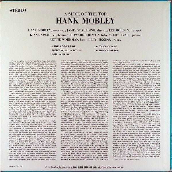Hank Mobley - A Slice Of The Top (Vinyl, LP, Album, Reissue) Very Good Plus (VG+) / Very Good Plus (VG+)