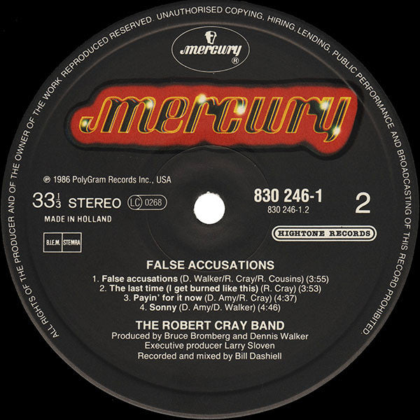 The Robert Cray Band - False Accusations (Vinyl, LP, Album) Very Good (VG) / Very Good Plus (VG+)
