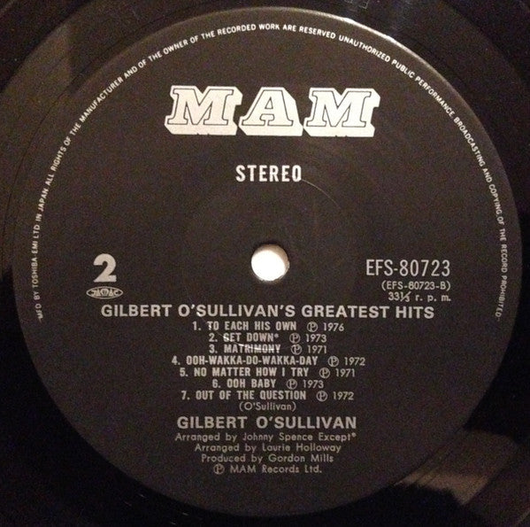 Gilbert O'Sullivan - Gilbert O'Sullivan Greatest Hits (Vinyl, LP, Compilation) Very Good Plus (VG+) / Good Plus (G+)