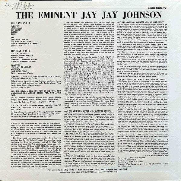 J.J. Johnson - The Eminent Jay Jay Johnson Volume 1 (Vinyl, LP, Compilation, Reissue, Remastered, Mono) Very Good (VG) / Very Good (VG)