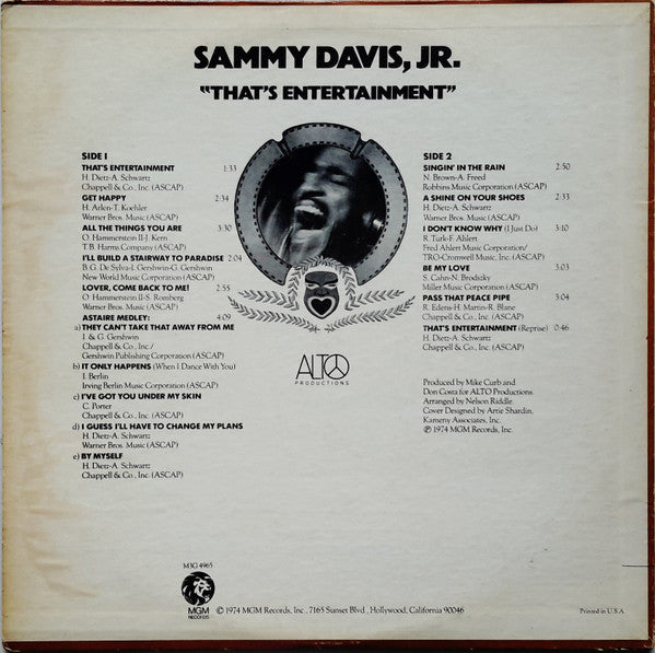 Sammy Davis Jr. - That's Entertainment (Vinyl, LP, Stereo) Very Good Plus (VG+) / Very Good Plus (VG+)