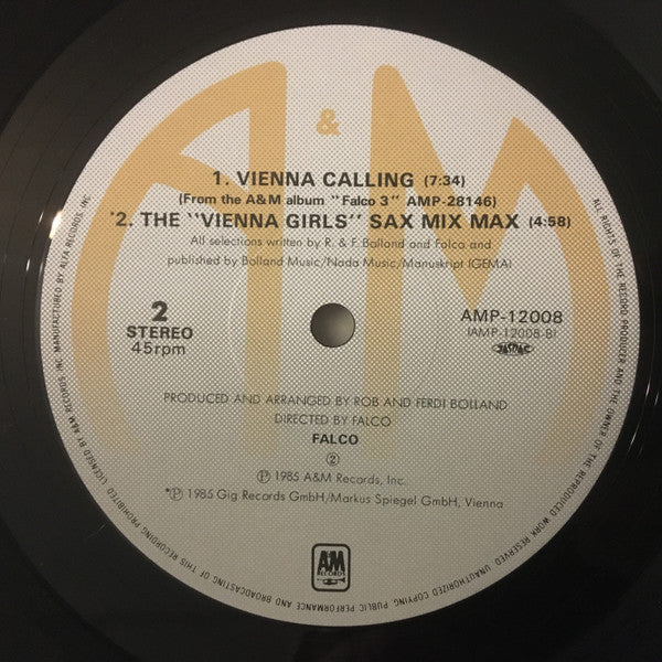 Falco - Rock Me Amadeus / Vienna Calling (Vinyl, 12", 45 RPM, Stereo) Very Good Plus (VG+) / Very Good Plus (VG+)