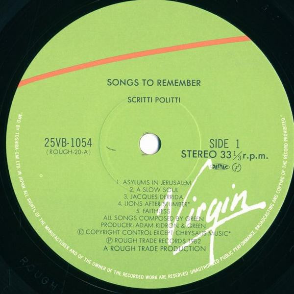 Scritti Politti - Songs To Remember (Vinyl, LP, Album, Reissue) Very Good Plus (VG+) / Very Good Plus (VG+)