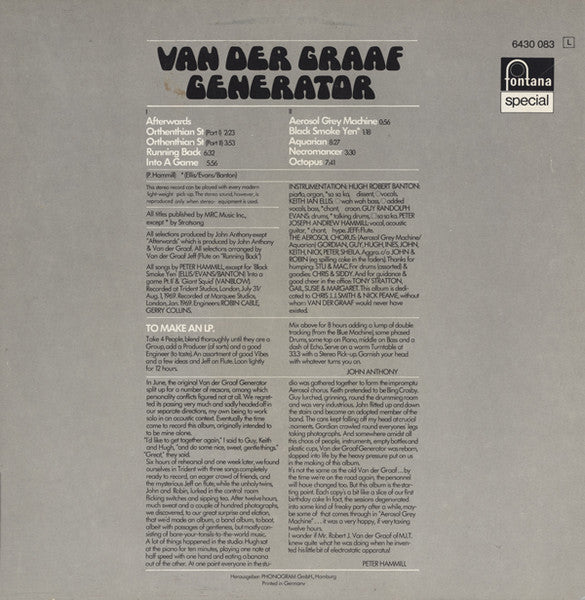 Van Der Graaf Generator - The Aerosol Gray Machine (Vinyl, LP, Album, Reissue) Near Mint (NM or M-) / Very Good Plus (VG+)