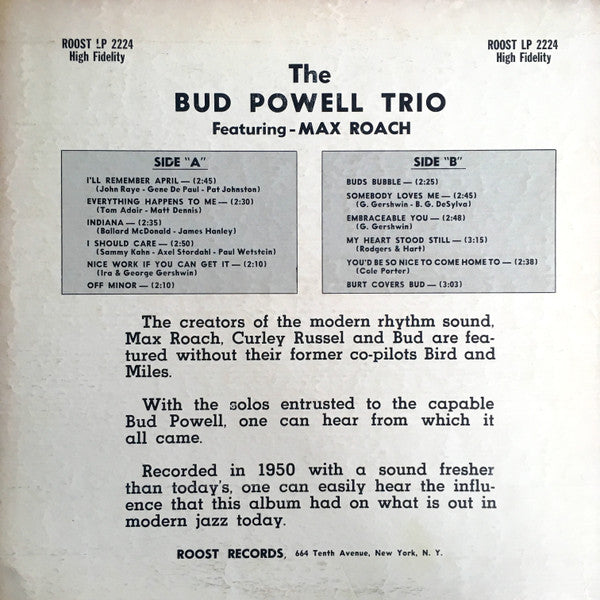 The Bud Powell Trio - Bud (Vinyl, LP, Album, Compilation, Mono) Good Plus (G+) / Good Plus (G+)