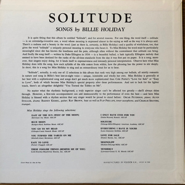 Billie Holiday - Solitude (Vinyl, LP, Album, Reissue, Mono) Very Good Plus (VG+) / Fair (F)