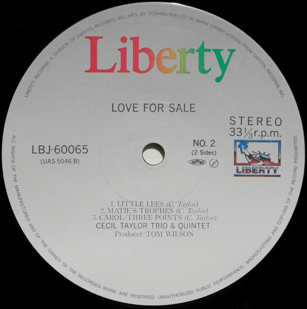 Cecil Taylor Trio - Love For Sale (Vinyl, LP, Album, Reissue, Stereo) Very Good Plus (VG+) / Very Good Plus (VG+)