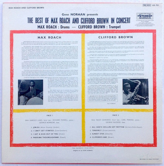 Clifford Brown And Max Roach - In Concert (Vinyl, LP, Album, Reissue, Stereo) Very Good (VG) / Very Good (VG)