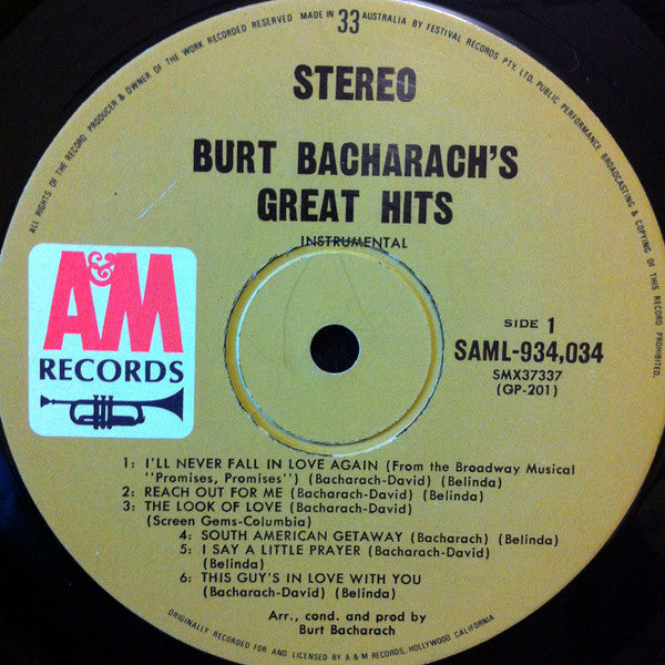 Burt Bacharach - Burt Bacharach's Great Hits (Vinyl, LP, Compilation) Very Good (VG) / Very Good Plus (VG+)