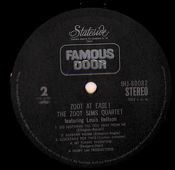 Zoot Sims Quartet - Zoot At Ease (Vinyl, LP, Album, Reissue)