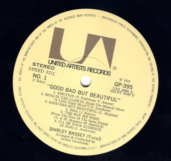 Shirley Bassey - Good, Bad But Beautiful (Vinyl, LP, Album, Stereo) Very Good Plus (VG+) / Very Good Plus (VG+)