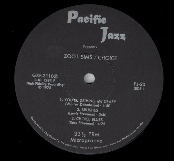 Zoot Sims - Choice (Vinyl, LP, Album, Limited Edition, Reissue, Mono) Very Good Plus (VG+) / Very Good Plus (VG+)