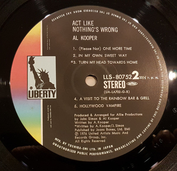 Al Kooper - Act Like Nothing's Wrong (Vinyl, LP, Album) Very Good Plus (VG+) / Very Good (VG)