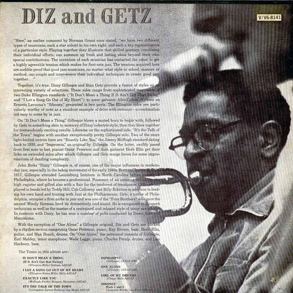 Dizzy Gillespie - Diz And Getz (Vinyl, LP, Album, Stereo, Reissue) Very Good Plus (VG+) / Very Good (VG)