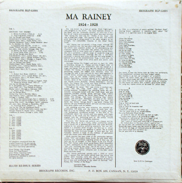Ma Rainey And Her Georgia Band - Blues The World Forgot (Vinyl, LP, Compilation) Good Plus (G+) / Very Good (VG)