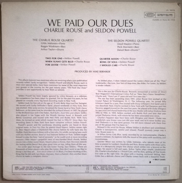 Charlie Rouse - We Paid Our Dues! (Vinyl, LP, Mono) Good Plus (G+) / Good Plus (G+)