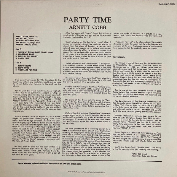 Arnett Cobb - Party Time (Vinyl, LP, Album, Stereo, Reissue) Very Good (VG) / Very Good Plus (VG+)