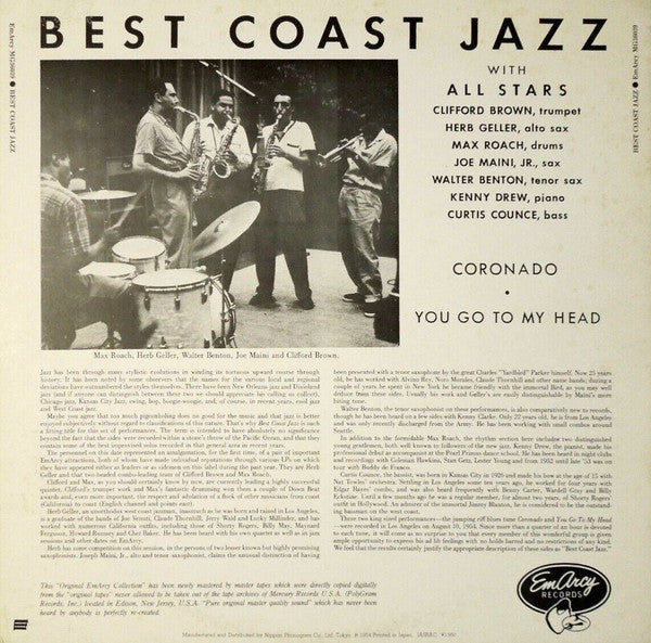 Max Roach - Best Coast Jazz (Vinyl, LP, Album, Reissue, Mono)