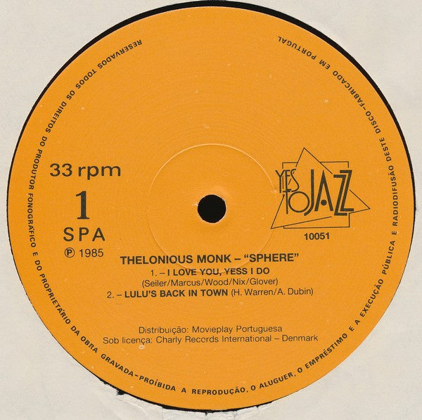 The Thelonious Monk Quartet - Sphere (Vinyl, LP, Album, Reissue, Stereo) Very Good Plus (VG+) / Very Good Plus (VG+)