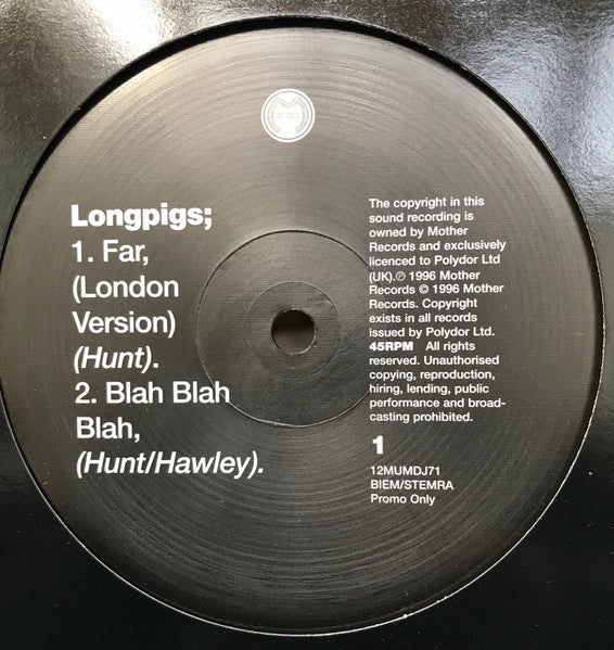 Longpigs - Far (Vinyl, 12", Promo) Good Plus (G+) / Very Good (VG)