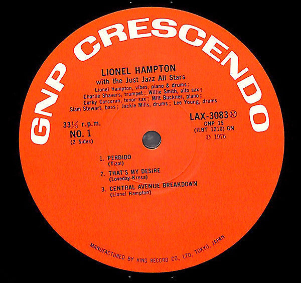 Lionel Hampton - Lionel Hampton And The Just Jazz All Stars (Vinyl, LP, Album, Reissue, Mono) Very Good Plus (VG+) / Very Good Plus (VG+)