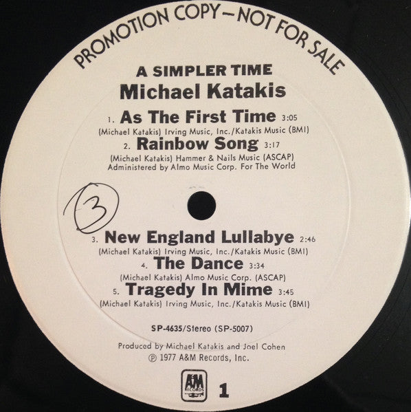 Michael Katakis - A Simpler Time (Vinyl, LP, Album, Promo) Very Good (VG) / Good Plus (G+)