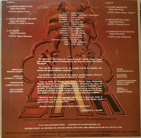 SAR All Stars - Interpretan A Rafael Hernandez (Vinyl, LP, Album) Very Good (VG) / Very Good Plus (VG+)
