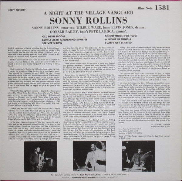 Sonny Rollins - A Night At The "Village Vanguard" (Vinyl, LP, Album, Reissue, Mono) Very Good Plus (VG+) / Very Good Plus (VG+)