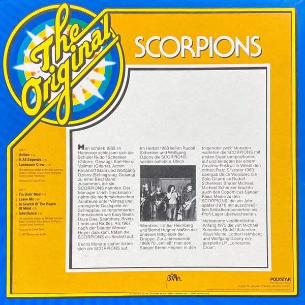 Scorpions - The Original Scorpions (Vinyl, LP, Album, Reissue) Near Mint (NM or M-) / Very Good Plus (VG+)