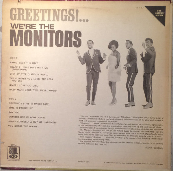 The Monitors - Greetings!... We're The Monitors (Vinyl, LP, Album) Very Good (VG) / Fair (F)