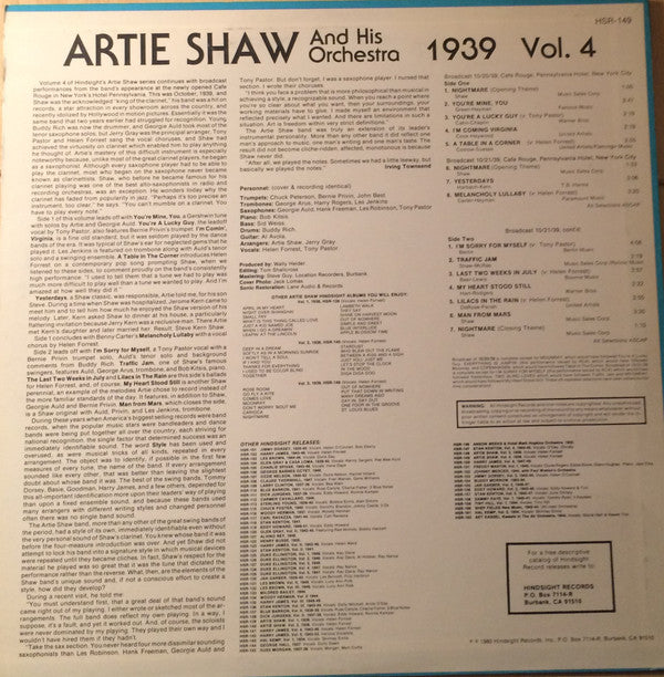 Artie Shaw And His Orchestra - The Uncollected Artie Shaw, Vol. 4, 1939 (Vinyl, LP, Album, Mono) Very Good Plus (VG+) / Very Good Plus (VG+)