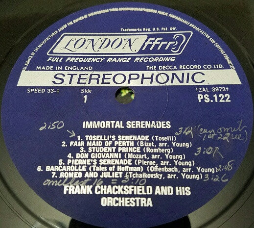 Frank Chacksfield & His Orchestra - Immortal Serenades (Vinyl, LP, Album, Stereo) Near Mint (NM or M-) / Very Good Plus (VG+)