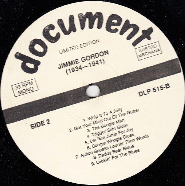 Jimmie Gordon - 1934-1941 ("The Mississippi Mudder") (Vinyl, LP, Compilation, Limited Edition, Remastered, Mono) Very Good Plus (VG+) / Very Good Plus (VG+)