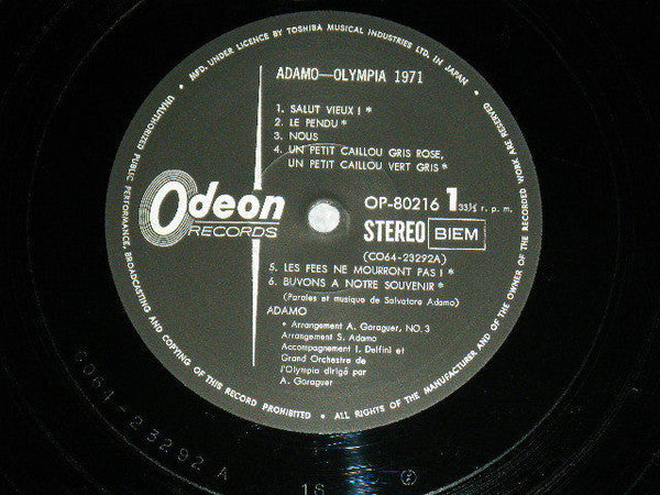 Adamo - Olympia 71 (Vinyl, LP, Album, Stereo) Very Good (VG) / Very Good (VG)
