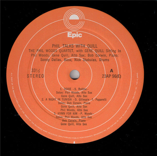 The Phil Woods Quartet - Phil Talks With Quill (The Phil Woods Quartet With Gene Quill Sitting In) (Vinyl, LP, Album, Reissue) Very Good (VG) / Very Good Plus (VG+)