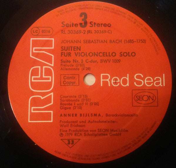 Johann Sebastian Bach - 6 Suites A Violoncello Solo Senza Basso (3xVinyl, Box Set, LP) Very Good (VG) / Very Good Plus (VG+)