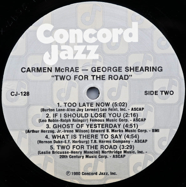 Carmen McRae - Two For The Road (Vinyl, LP, Album) Very Good (VG) / Good Plus (G+)