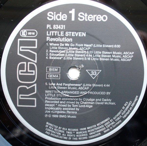 Little Steven - Revolution (Vinyl, LP, Album, Stereo) Very Good (VG) / Very Good Plus (VG+)