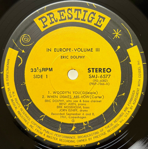 Eric Dolphy - In Europe / Volume 3. = イン・ヨーロッパ Vol. 3 (Vinyl, LP, Album, Reissue, Stereo) Near Mint (NM or M-) / Very Good (VG)