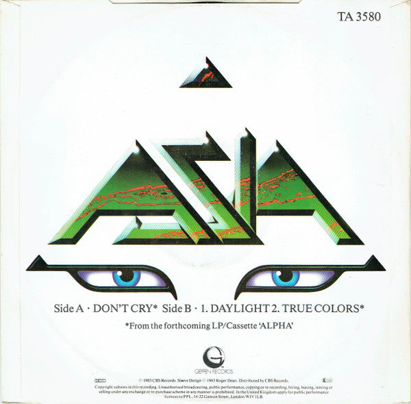 Asia (2) - Don't Cry (Vinyl, 12", 45 RPM) Very Good Plus (VG+) / Very Good (VG)