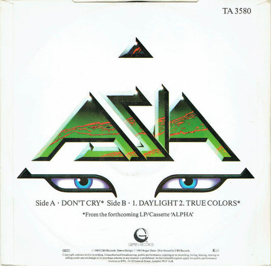 Asia (2) - Don't Cry (Vinyl, 12", 45 RPM) Very Good Plus (VG+) / Very Good (VG)